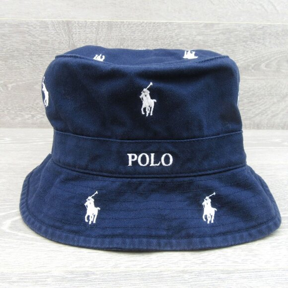Polo Ralph Lauren Embroidered Pony Bucket Hat Adult Size S/M Navy Blue White NEW - Picture 2 of 12